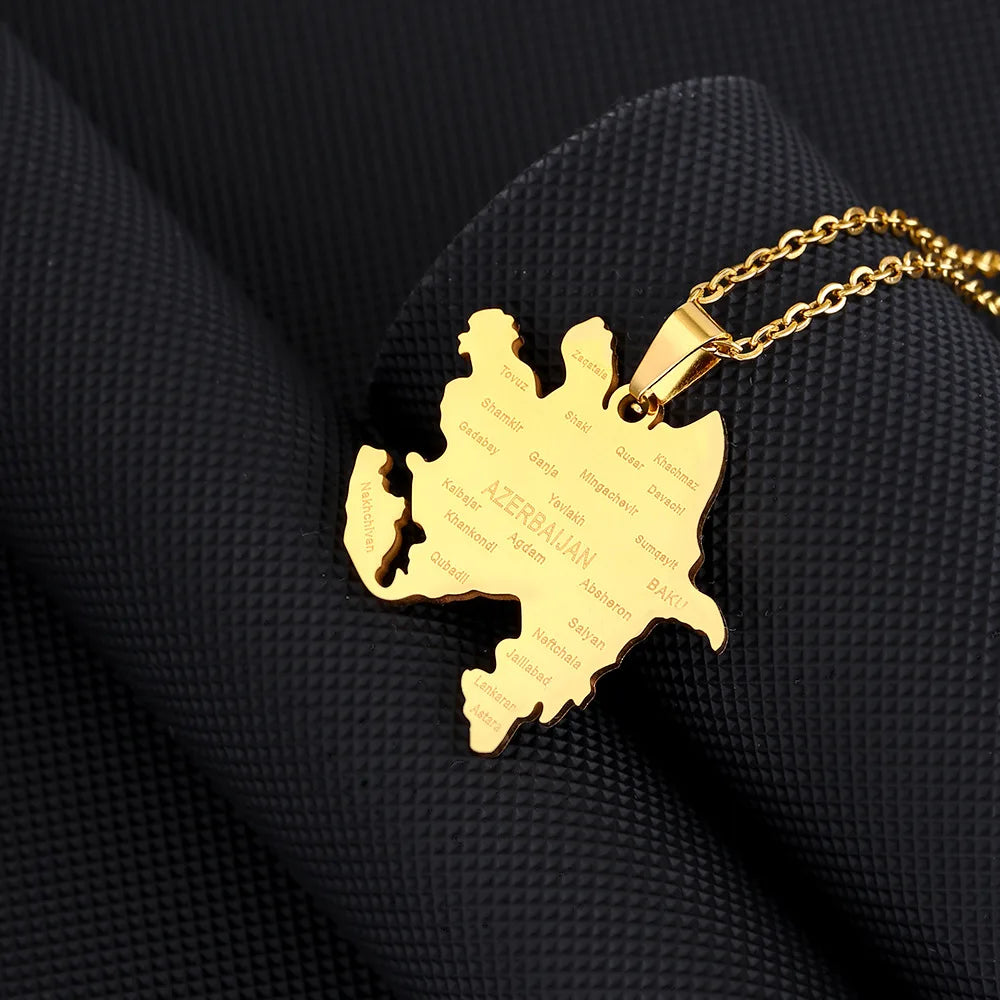 2024 new fashion stainless just Azerbaijan map with city pendant necklace temperament everything collarbone chain birthday anniv