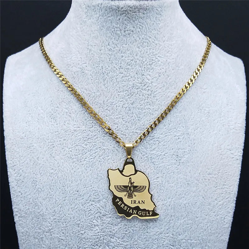2024 New fashion stainless steel Iran map Ahura necklace Zoroastrian Iran cut Persian Empire collarbone chain accessories access