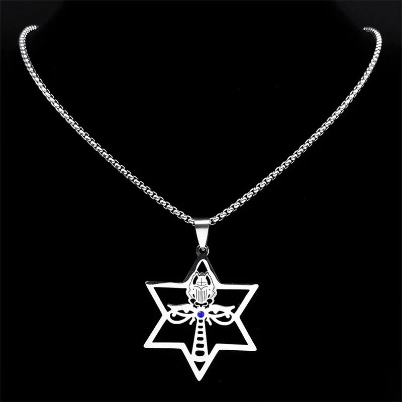 The new hollowed-out six-pointed star David Star necklace is a versatile accessory for couples, featuring a star pendant and a c