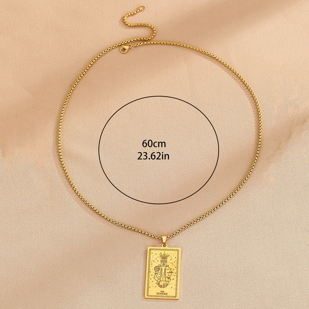 Vintage Moon Rose Flower Tarot Card Necklace Talisman Stainless Steel Libra Justice Necklace for Women Men Sun Amulet Jewelry