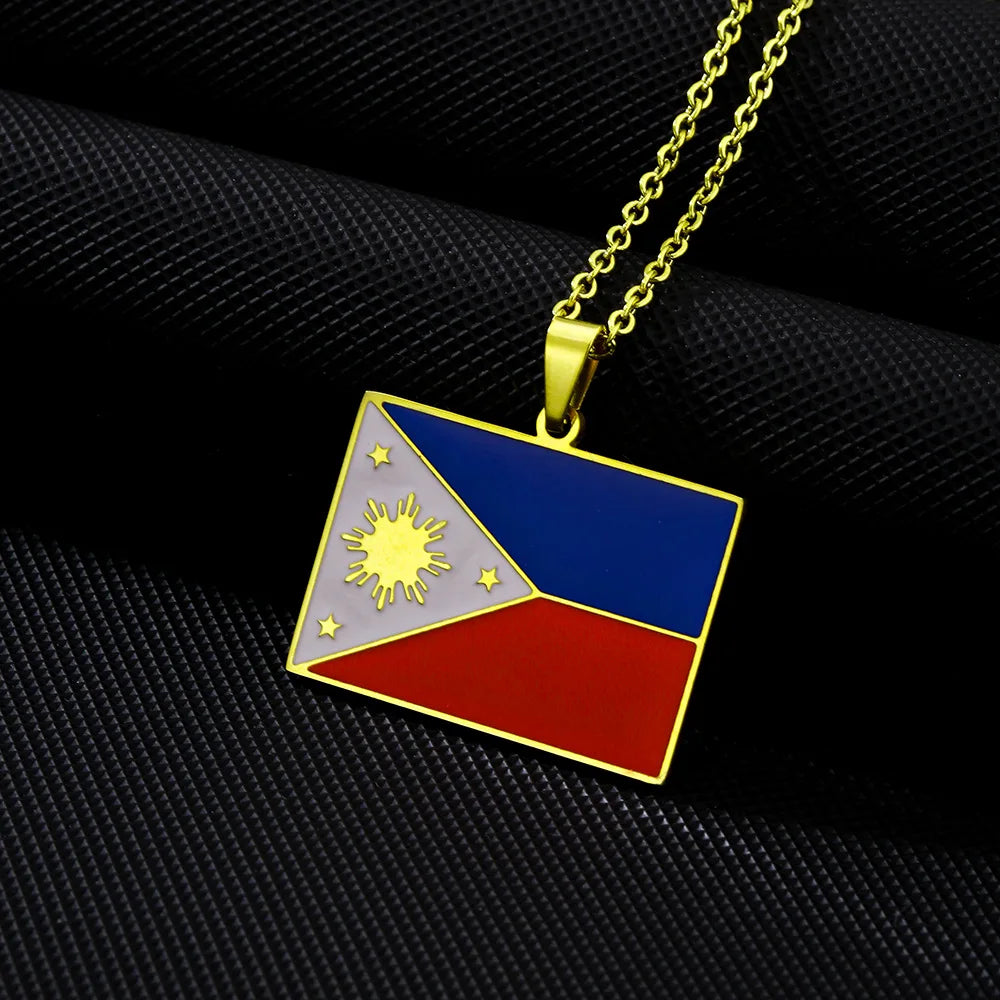 2024 New fashion stainless steel Philippine flag necklace for men and women geometric ethnic style collarbone chain anniversary