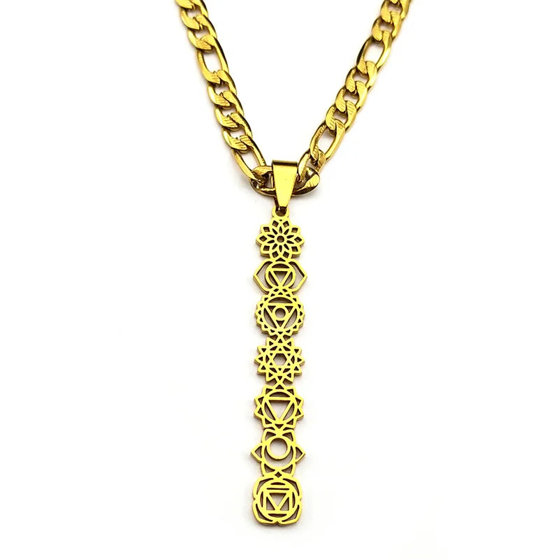 Yoga 7 Chakra Birth Flower Pendant Necklace for Women Men Stainless Steel Gold Silver Color Reiki Healing Amulet Jewelry Gift