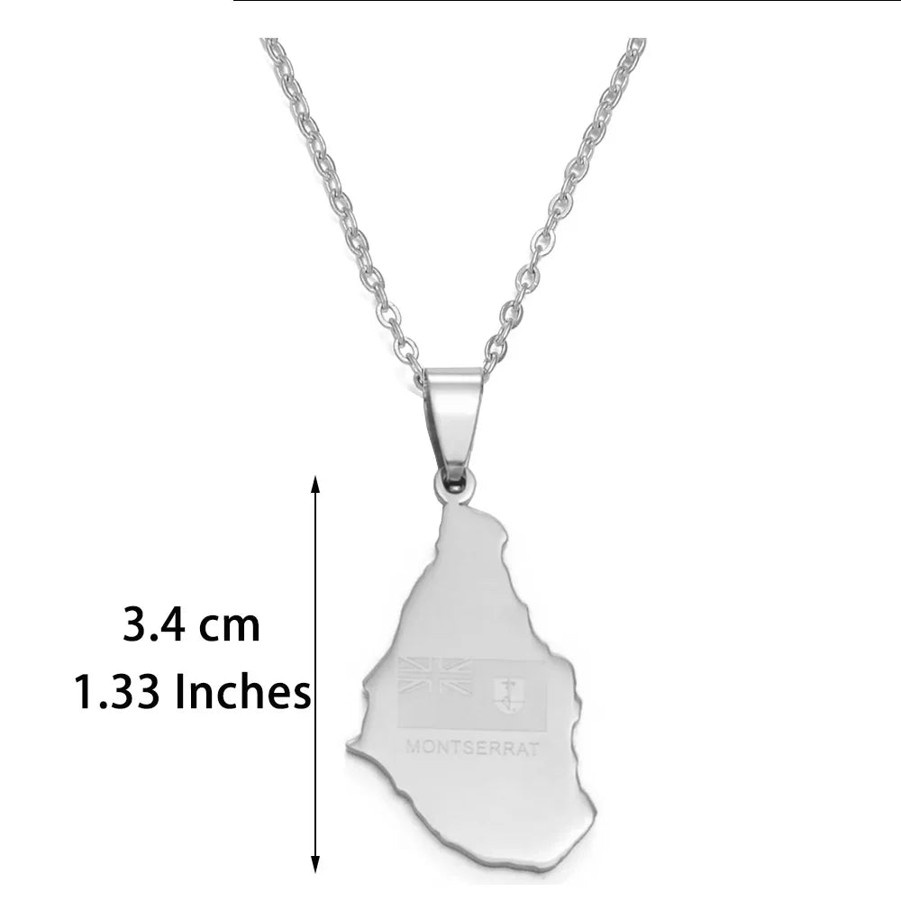 Anniyo Map of Montserrat United Kingdom Pendant and Thin Chain Necklaces Stainless Steel Montserrat Maps Jewelry #054621