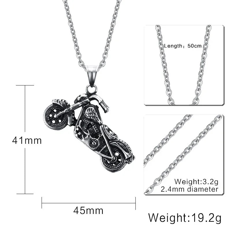 Vintage Men Hip Hop Jewelry Punk Stainless Steel Motorcycle Pendant Necklace Male Bijoux Long Box Chain Wholesale S401
