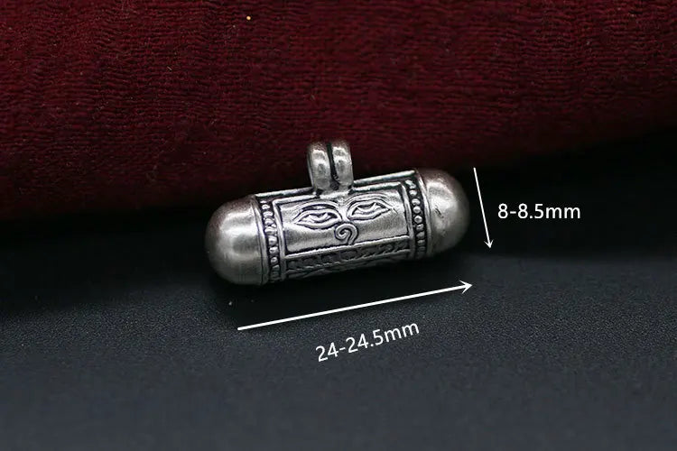 T9040 Tibetan Prayer Box Charms Lovely Mini Cylinder Amulets Lockets OM Buddha Eye Dorje GAU 925 Silver