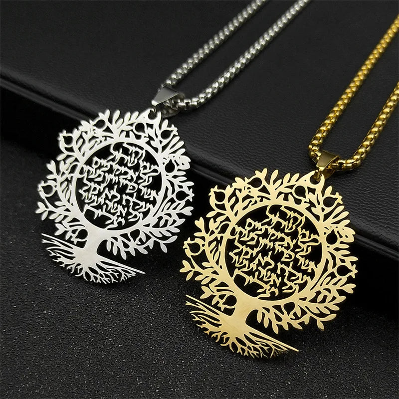 2024 New fashion Tree of Life elegant pendant lettering hollow necklace temperament hundred matching couple collarbone chain