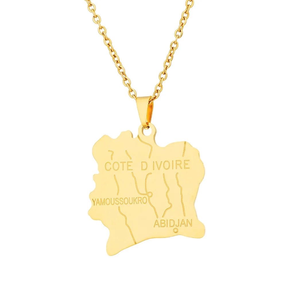 2024 New fashion stainless steel Ivorian map necklace for men and women geometric national style collarbone chain anniversary sm