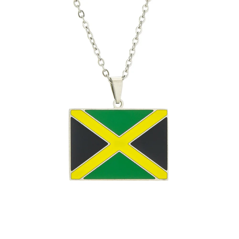 2024 New fashion stainless steel Jamaican flag necklace for women and men couples ethnic style accessory collarbone chain annive