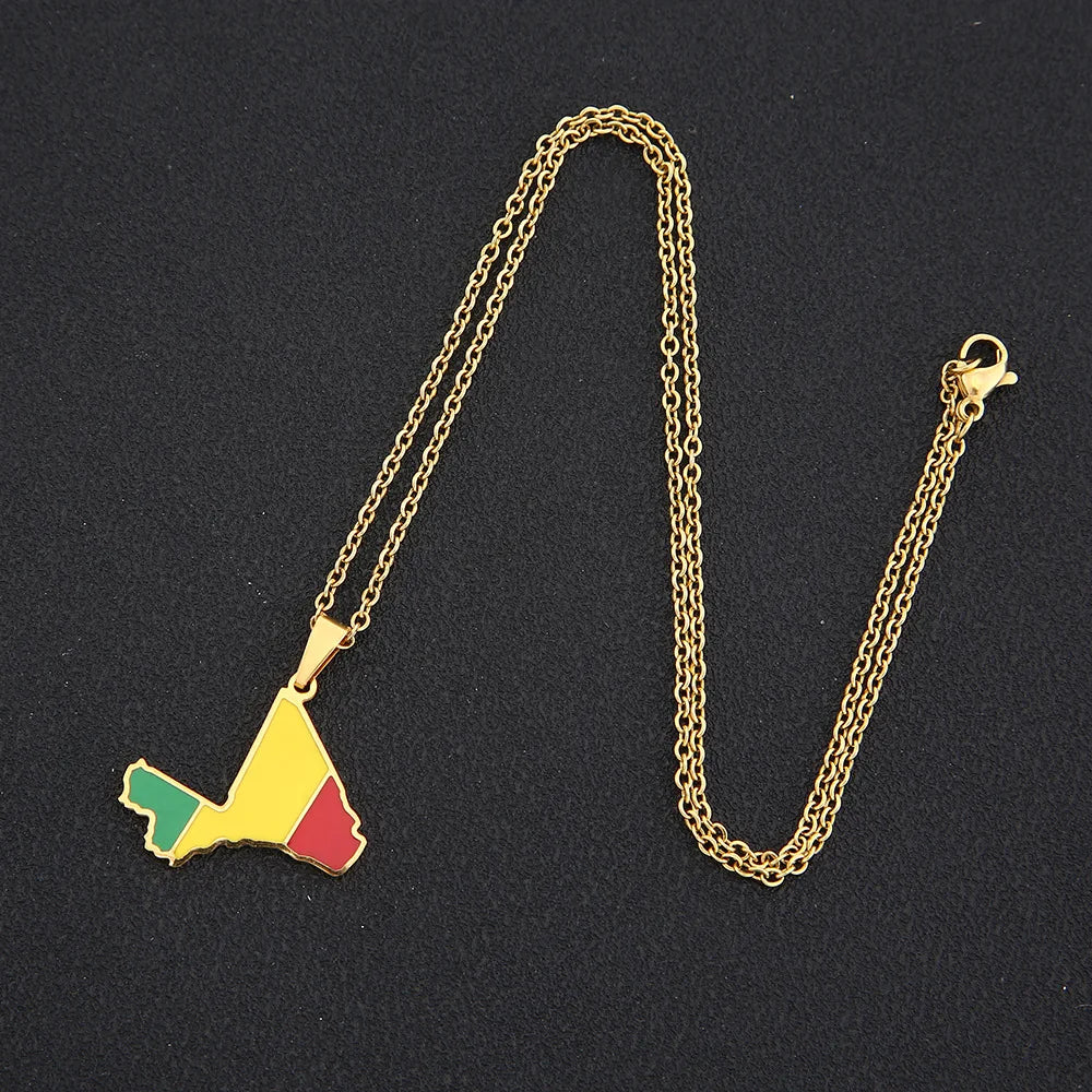 2024 new fashion stainless steel Mali map necklace for men and women geometric ethnic style collarbone chain anniversary small g