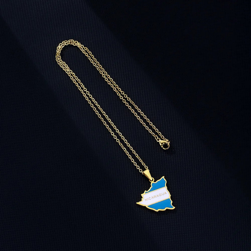 2024 new fashion stainless just Nicaragua map flag pendant necklace temperament everything collarbone chain birthday anniversary