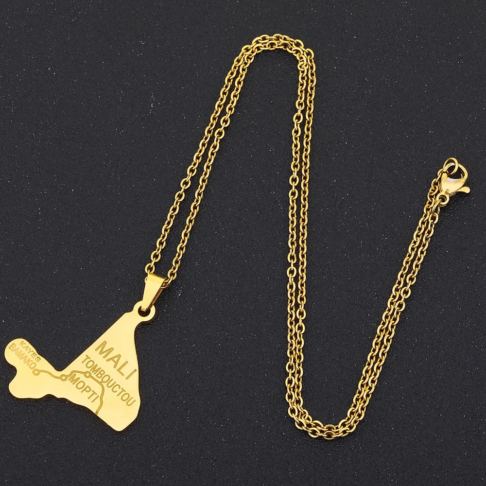 2024 New fashion stainless steel Mali map pendant map necklace for men and women geometric titanium steel pendant national style