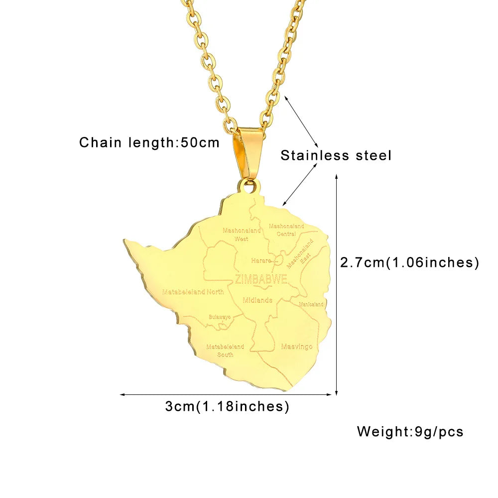 2024 new fashion stainless steel Zimbabwe city with map pendant necklace temperament everything collarbone chain birthday annive
