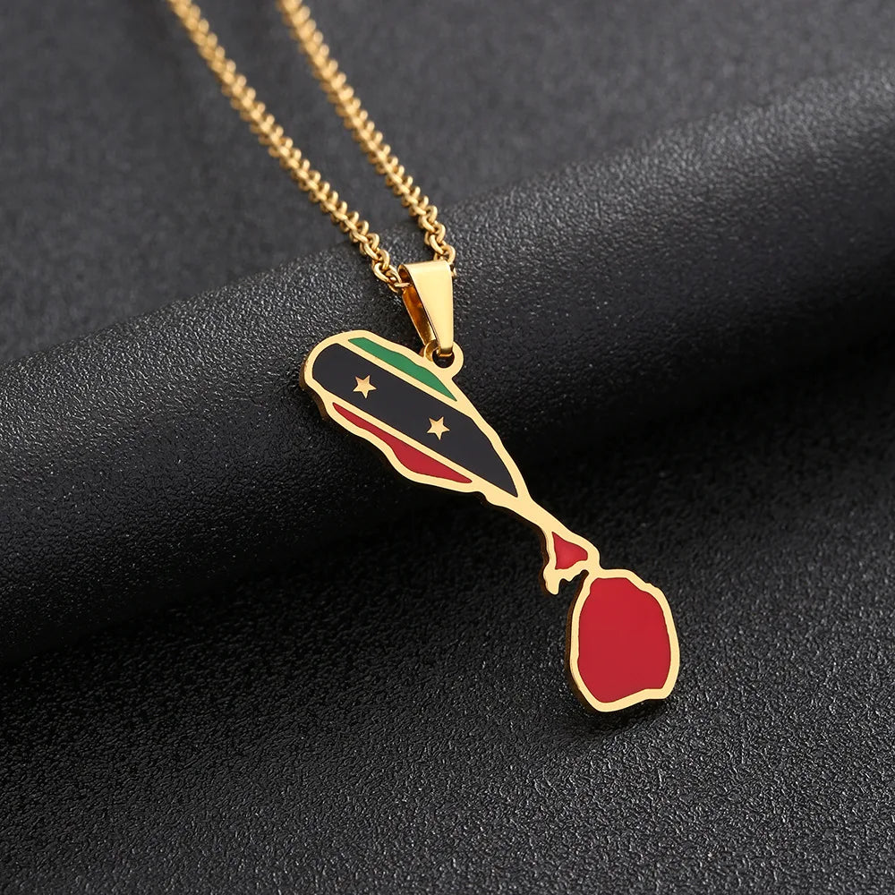 2024 New fashion stainless steel Saint Kitts and Nevis Commonwealth Map Necklace for women and men couples Ethnic style accessor