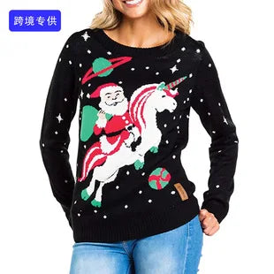 2025New Sweater Christmas Gift Sweater European and American Autumn and Winter Lazy Style Pullover Knitted Sweater