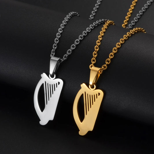 2025 Irish Harp Pendant Necklaces for Women Jewelry Stainless Steel Ireland Instruments #505162