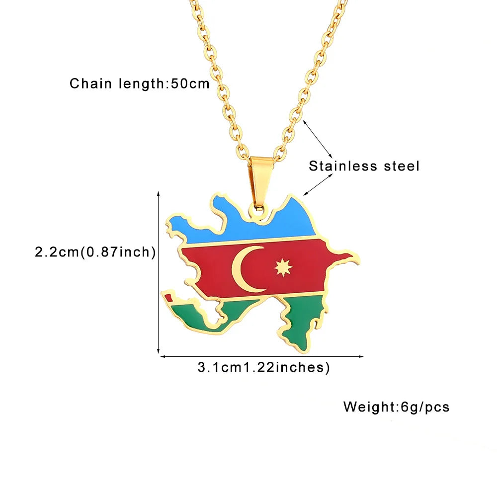 2024 new fashion stainless just Azerbaijan map with flag pendant necklace temperament everything collarbone chain birthday anniv