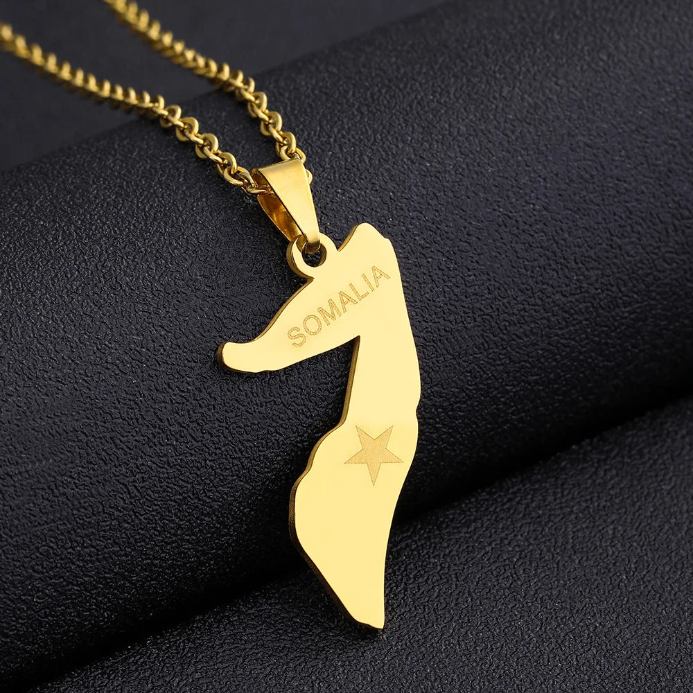 2024 new fashion stainless just Africa Somalia map pendant necklace temperament everything collarbone chain birthday anniversary