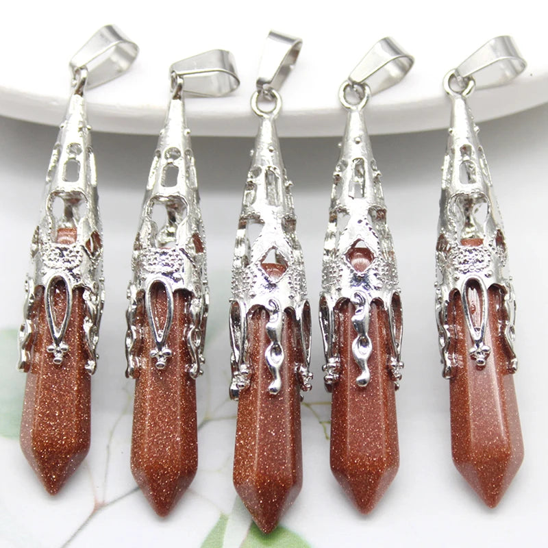 16pcs Crystal Pendulum for Divination Dowsing Natural Gem Stone Amethyst Hexagon Pendant For DIY Jewelry Making Necklace Pendant