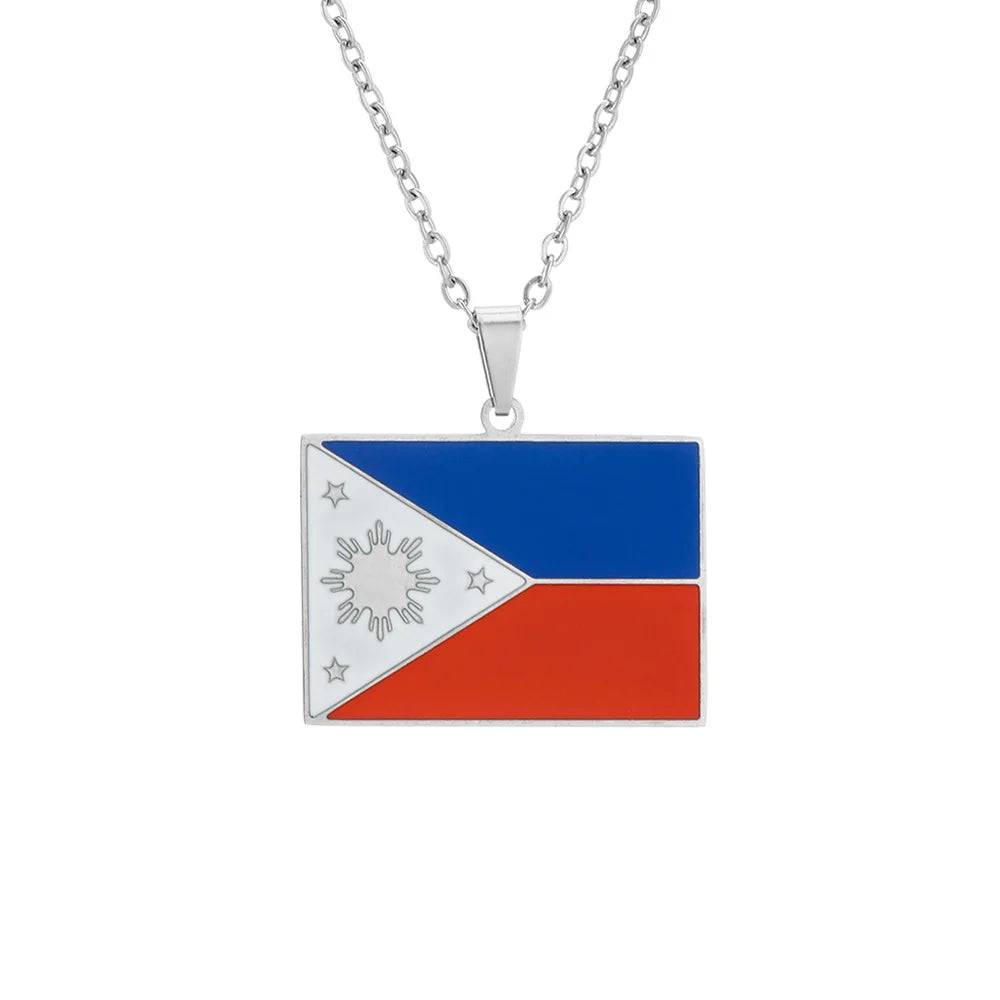 2024 New fashion stainless steel Philippine flag necklace for men and women geometric ethnic style collarbone chain anniversary