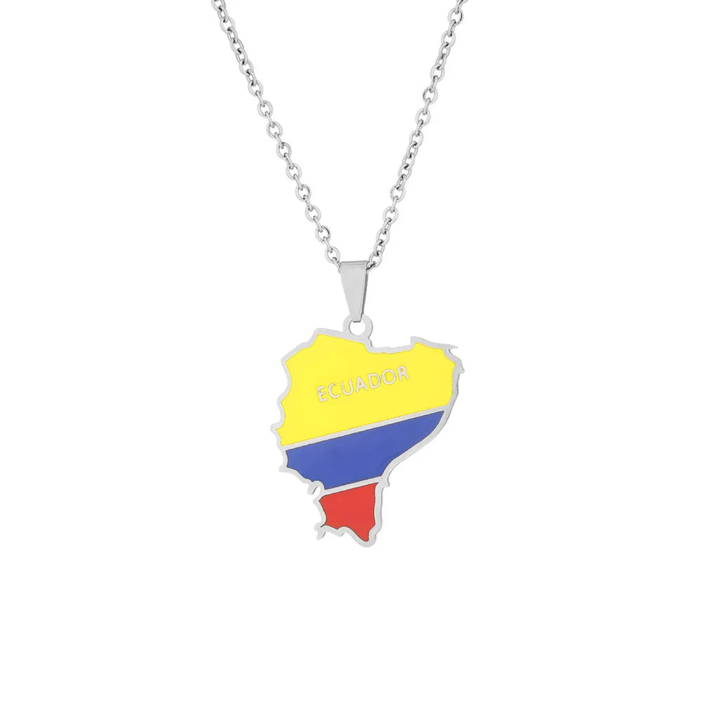 2024 New fashion stainless steel Ecuador map necklace for men and women geometric ethnic style collarbone chain anniversary smal