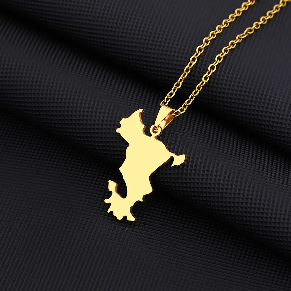 2024 New fashion French Mayotte map necklace for men and women geometric titanium steel pendant national style collarbone chain