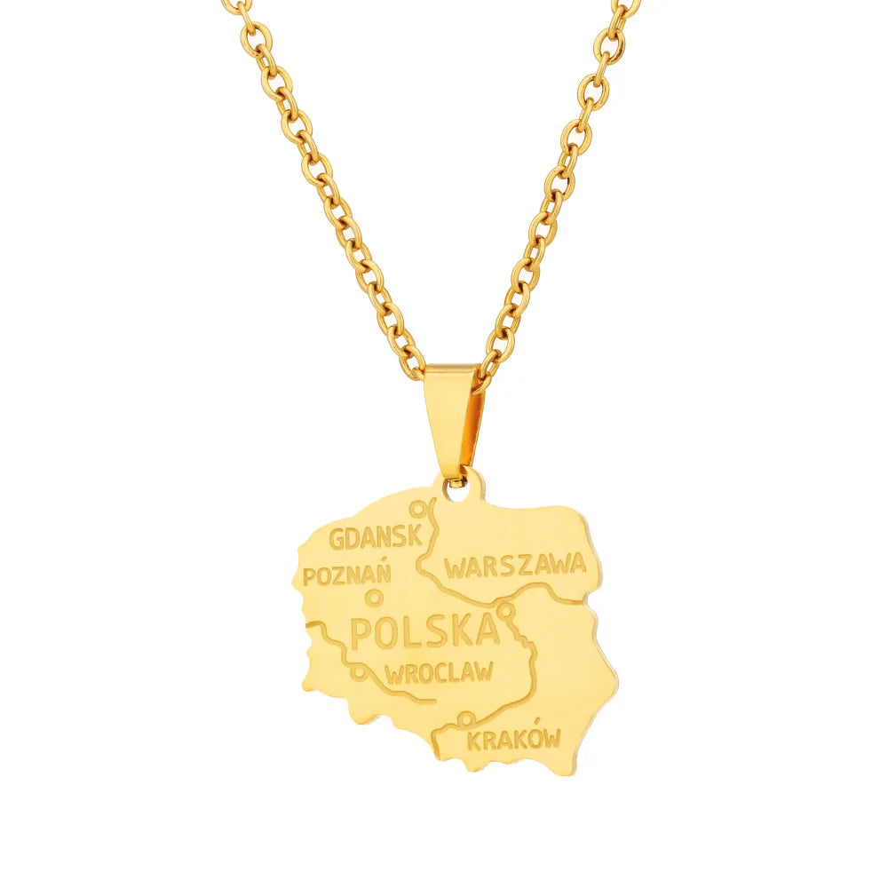 2024 new fashion stainless steel Polish map pendant necklace temperament everything collarbone chain birthday anniversary gift