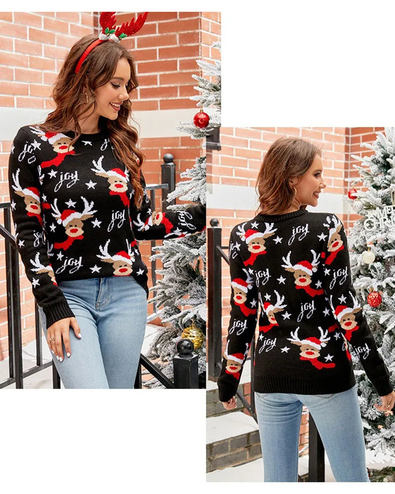 2025 New Trendy Lazy Style Printed Flannel Casual Pullover Christmas Knit Sweater For Women Autumn/Winter Knitted Sweater