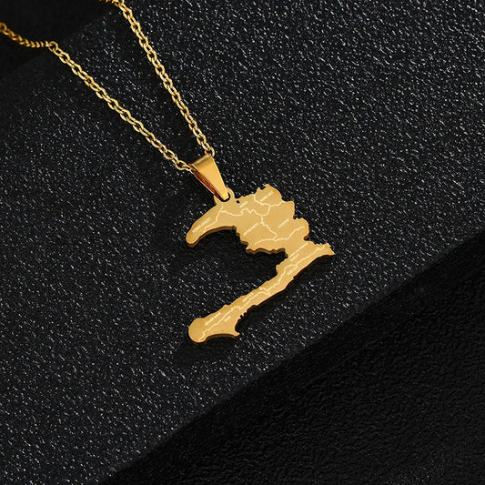 2024 New fashion stainless steel Haiti map pendant necklace temperament all-match titanium steel couple necklace gift for men an
