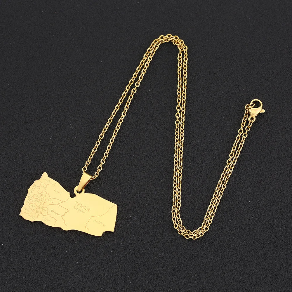 2024 New fashion stainless steel Yemen map and City necklace for men and women geometric titanium steel pendant ethnic style cla