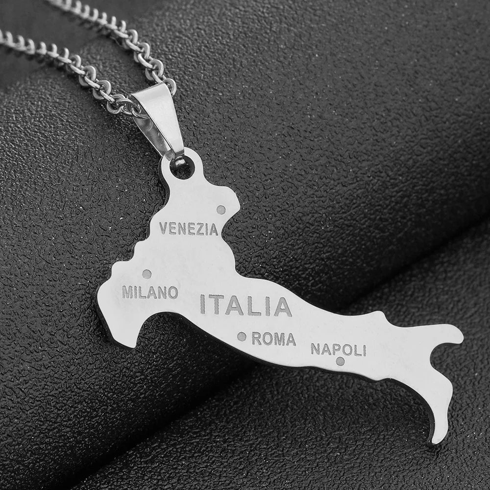 2024 New fashion stainless steel Italian map necklace for women and men couples ethnic style accessory collarbone chain annivers