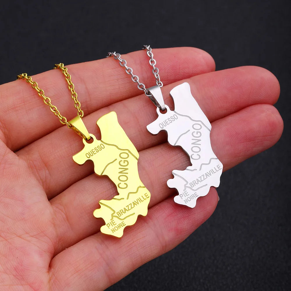 2024 New fashion stainless steel Congo map pendant necklace for men and women geometric titanium steel pendant ethnic style clav