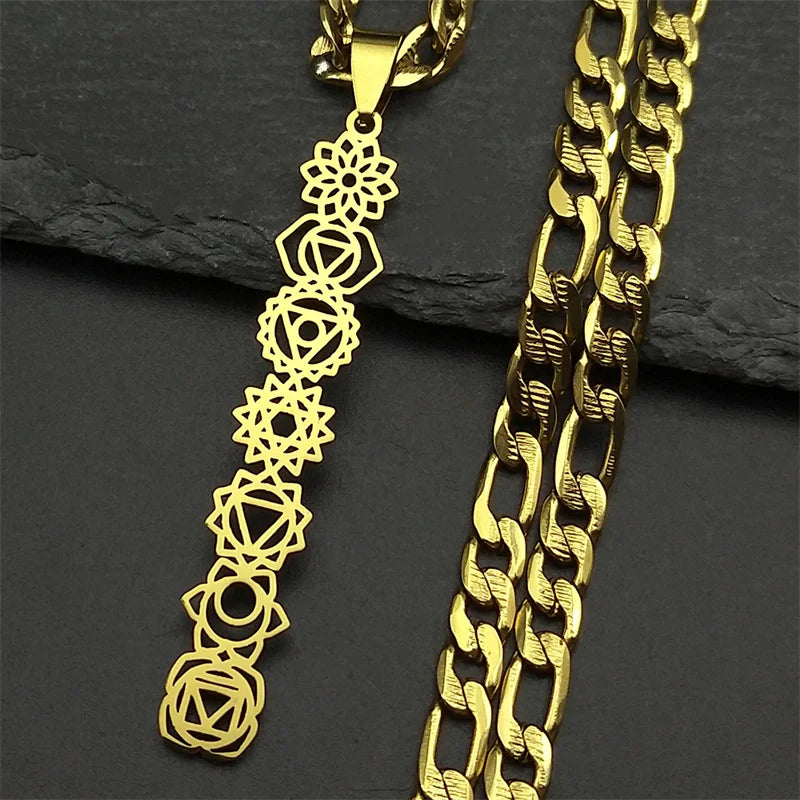 Yoga 7 Chakra Birth Flower Pendant Necklace for Women Men Stainless Steel Gold Silver Color Reiki Healing Amulet Jewelry Gift