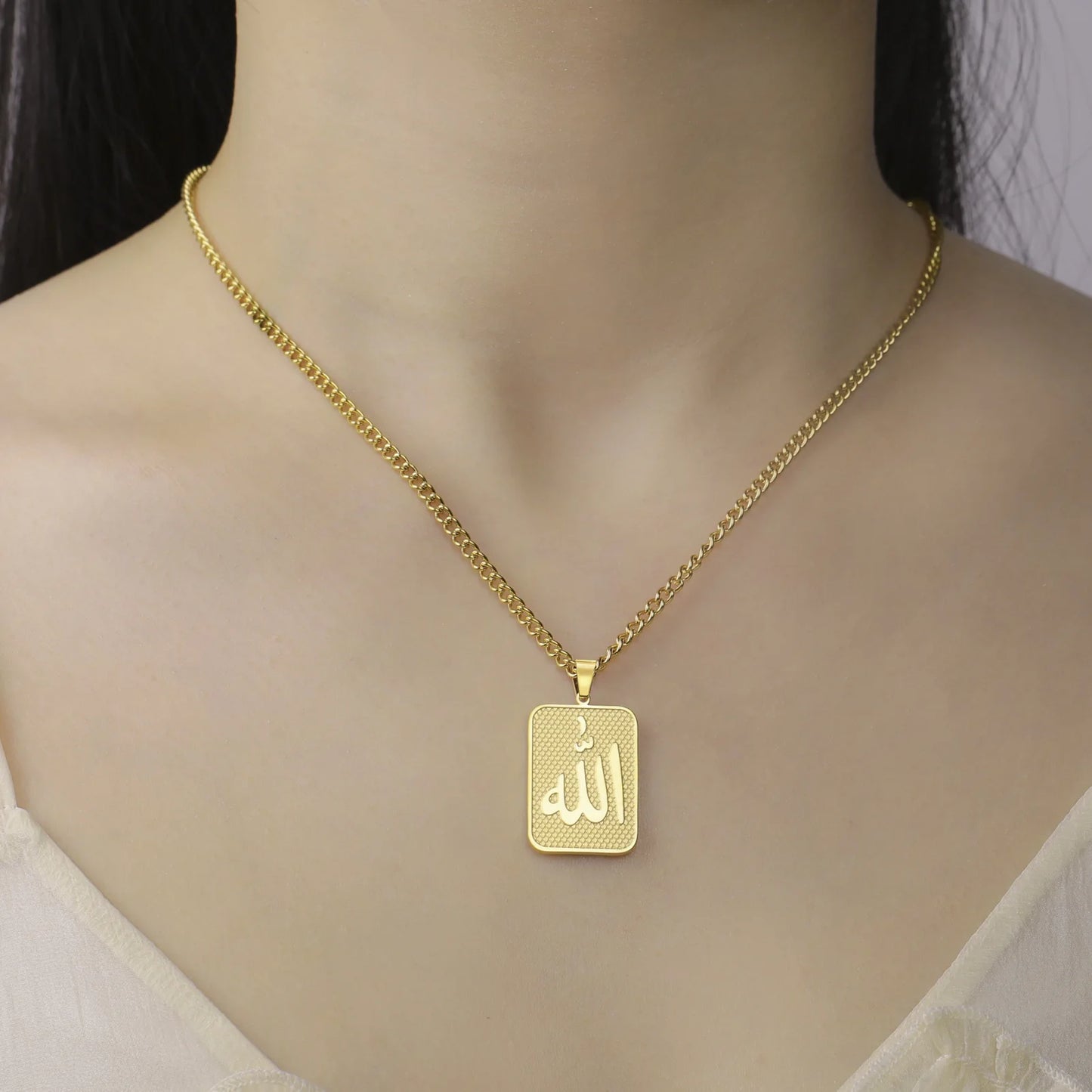 2024 New fashion cut titanium steel square brand necklace corrosion rune square brand pendant Hip Hop stainless steel women's ne