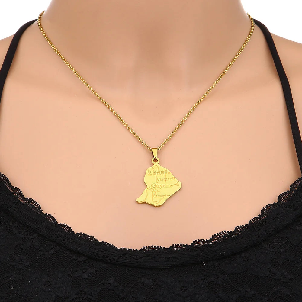 2024 new fashion stainless steel French Guyana pendant necklace temperament everything collarbone chain birthday anniversary sma