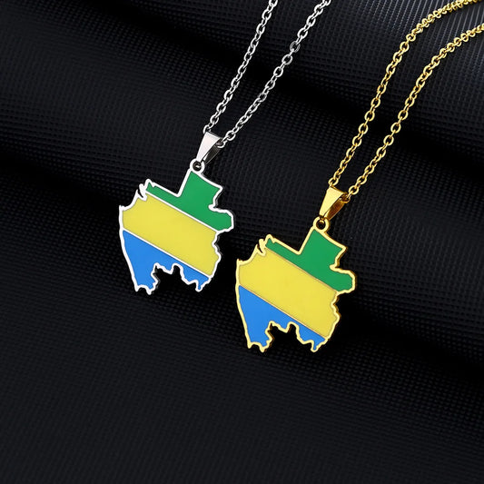 2024 new fashion stainless Gabon map flag pendant necklace temperament everything collarbone chain birthday anniversary gift