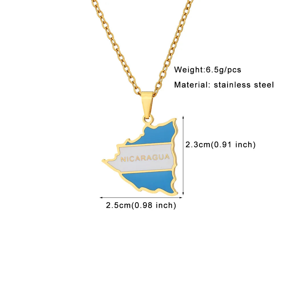 2024 new fashion stainless just Nicaragua map flag pendant necklace temperament everything collarbone chain birthday anniversary