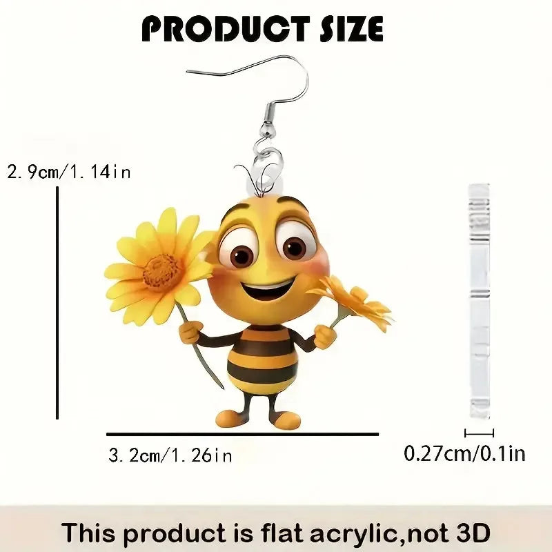 1 pair of original design little bee acrylic earrings holding sunflowers, a pair of beautiful and interesting ladies earrings g