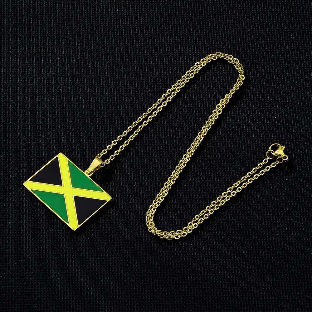 2024 New fashion stainless steel Jamaican flag necklace for women and men couples ethnic style accessory collarbone chain annive
