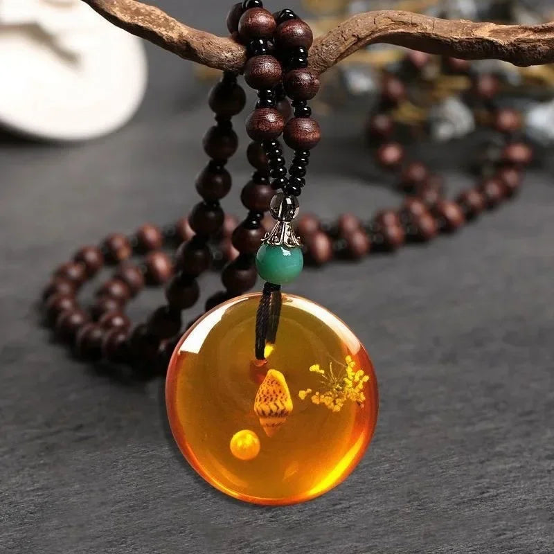 1pcs Imitation Amber Brine Beeswax Beads Necklace Honey Wax Brazilian Amber Necklace Handicraft National Style Pendant Ornaments