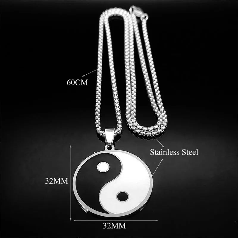 2024 Fashion Yin and Yang Gossip Taiji Stainless Steel Necklaces for Women/Men Statement Necklace Jewelry bisuteria N8476S03