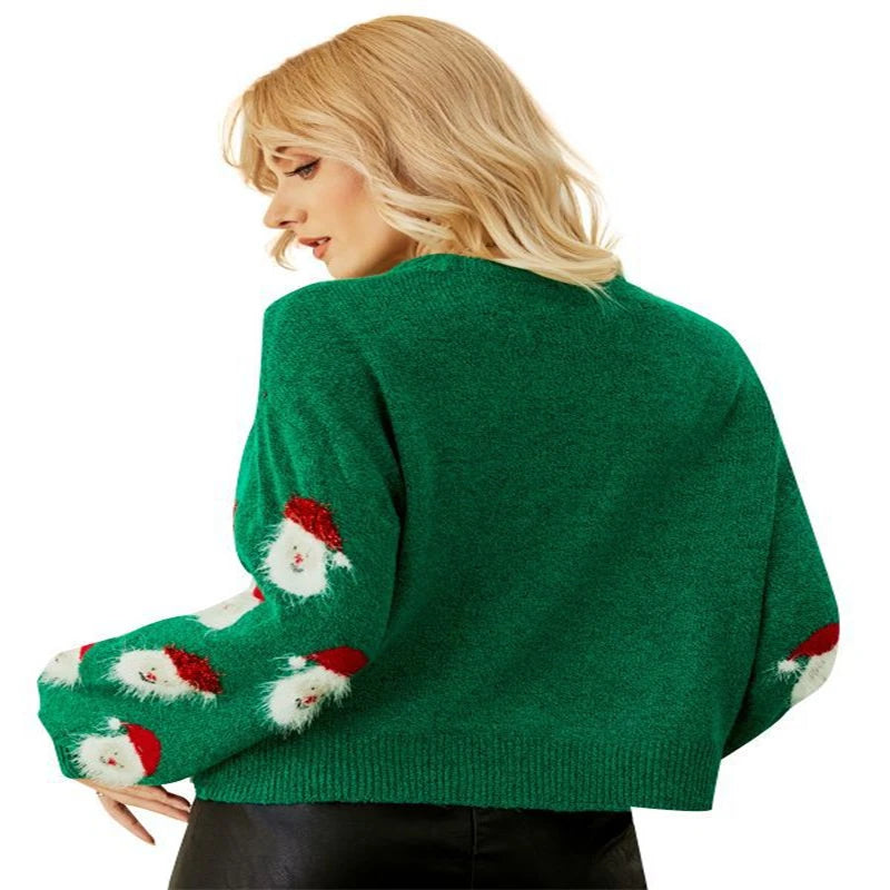 2024 Autumn and Winter New Christmas Outfit Old Man's Head Knitted Sweater European and American Women's Pullover Christmas