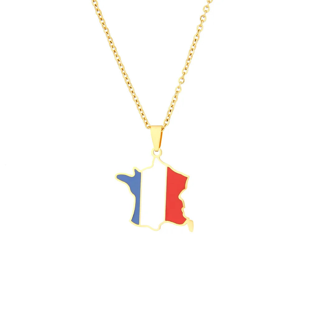 2024 new fashion stainless steel French map necklace for women and men couples ethnic style accessory collarbone chain anniversa