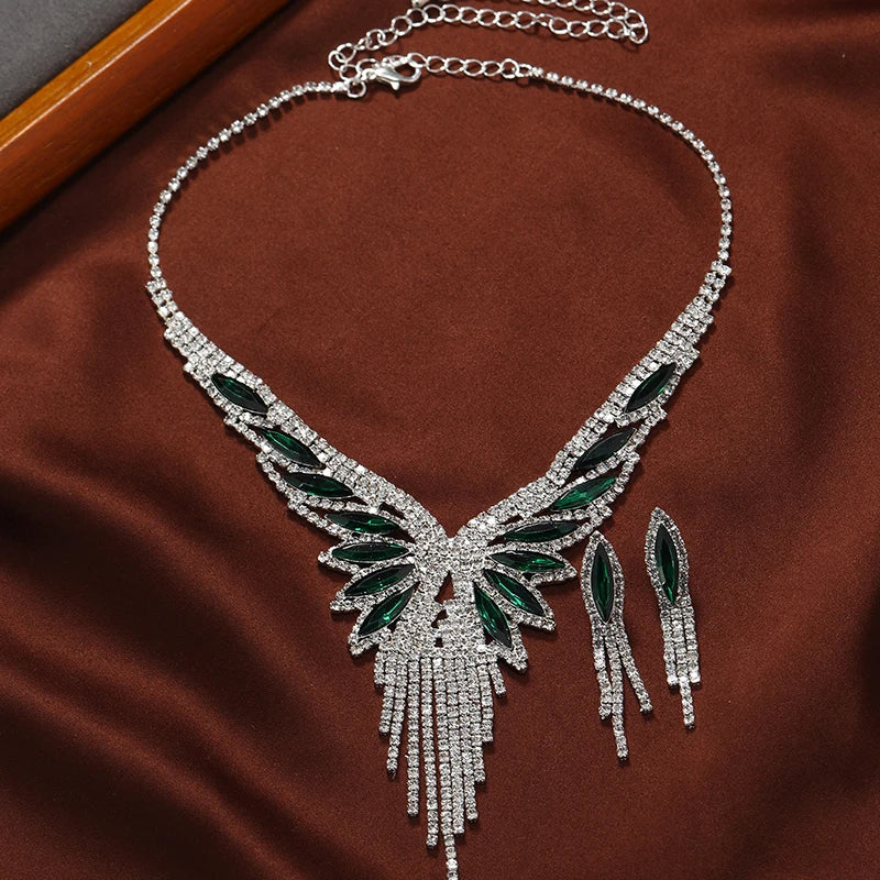 3 PCS Exquisite Super Sparkling White Stone Necklace Earrings Earclip Set Bridal Jewelry Wedding Dress Accessories Dinner Party