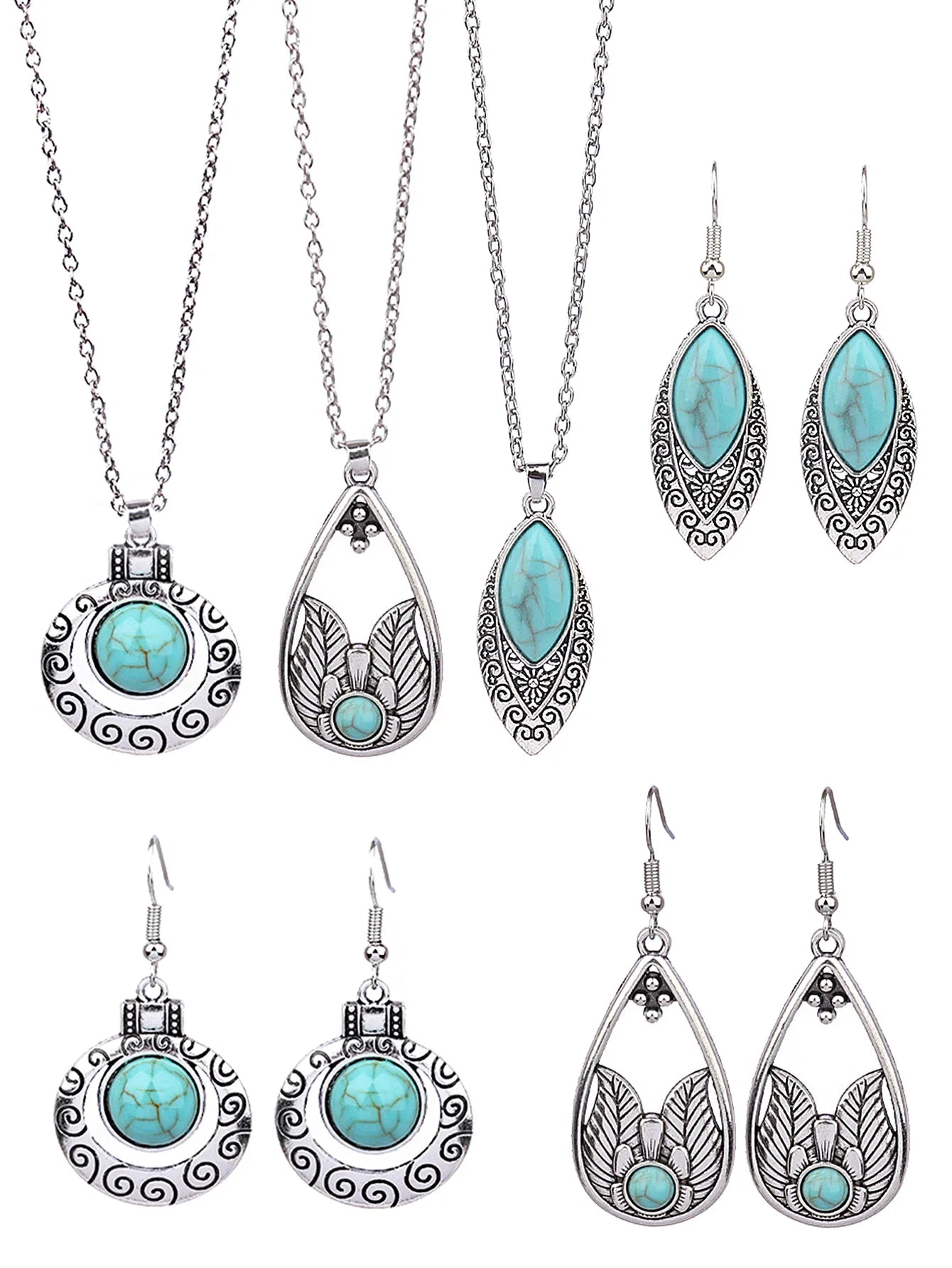 Vintage Blue European American Necklace Earrings Jewelry Sets  Crystal Jewellery Sets For Women stone Necklaces & Pendants gift