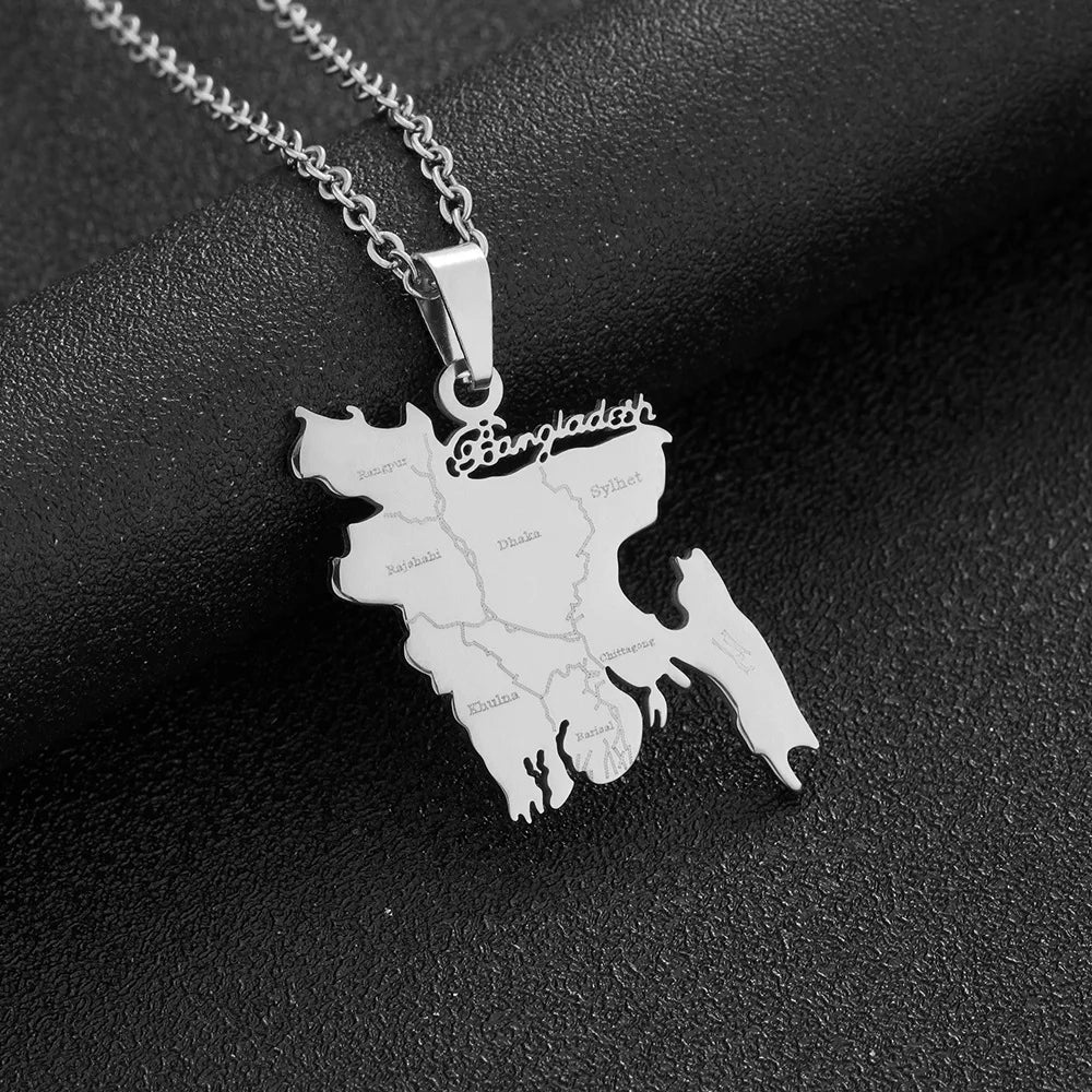 2024 New fashion stainless steel O Bengal map necklace for men and women geometric titanium steel pendant national style clavicl
