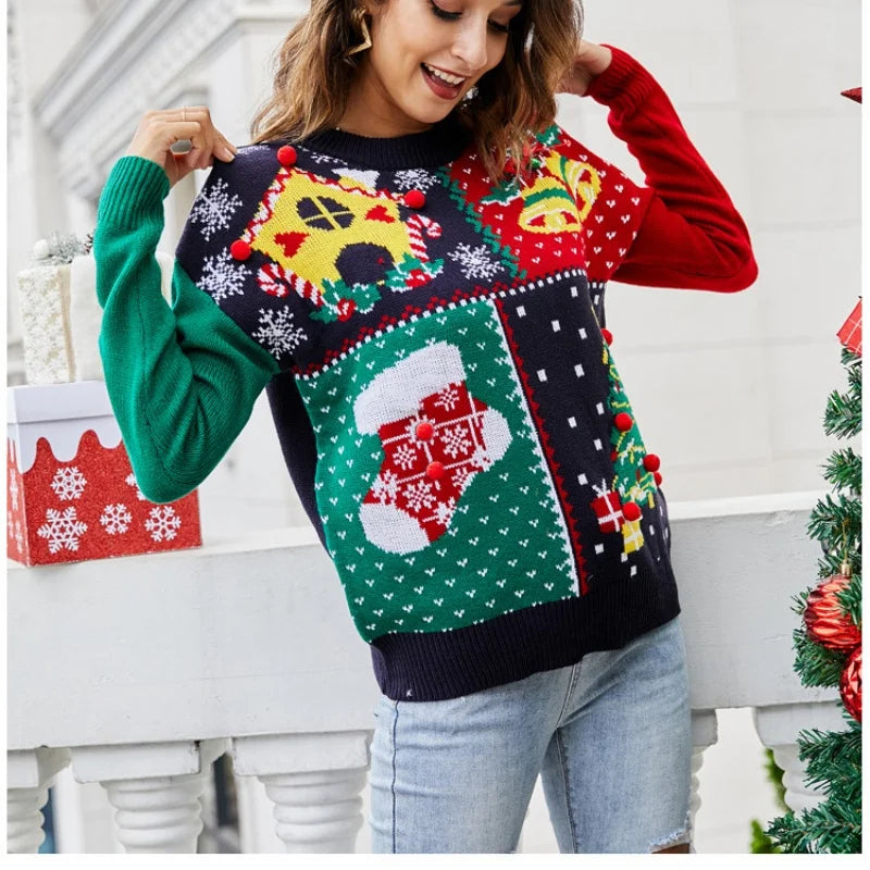 2025 Winter Christmas Women's Sweater Warm Soft Knitwear Female Long Sleeve O Neck Jumper Casual Pullover Top Xmas Look Clothing