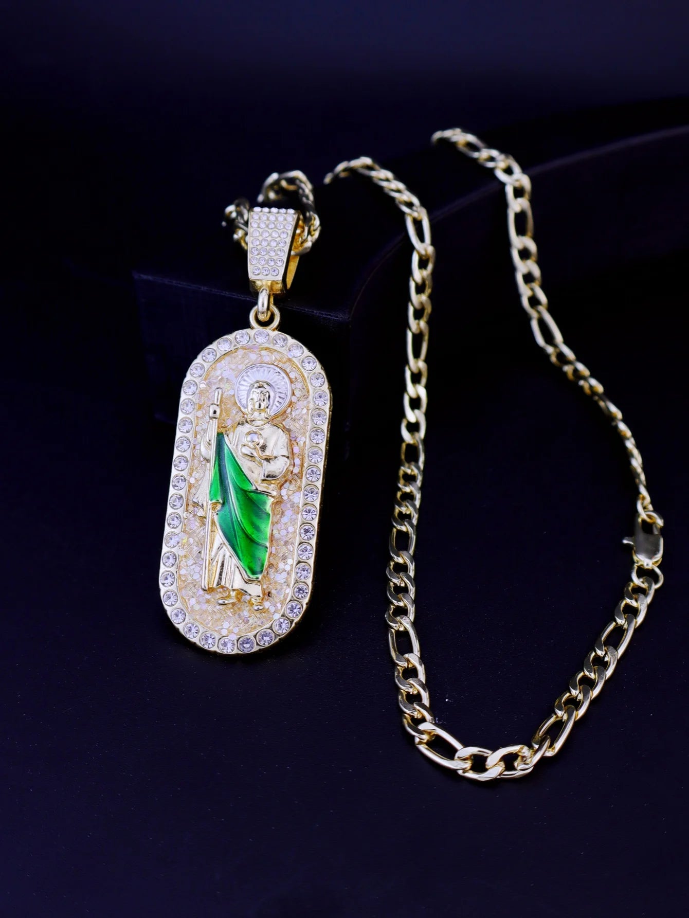 1 Piece 14K Gold Plated Green St. Jude San Juads Pendant Women's Necklace Religious Jewelry