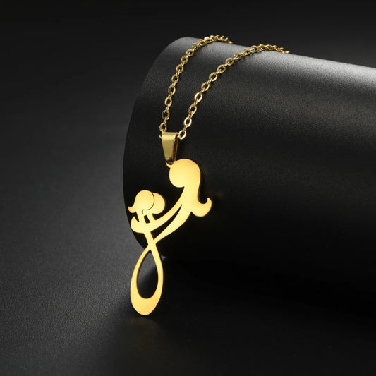 2024 New fashion Mom and Two Kids pendant necklace temperament everything with stainless steel collarbone chain accessories acce