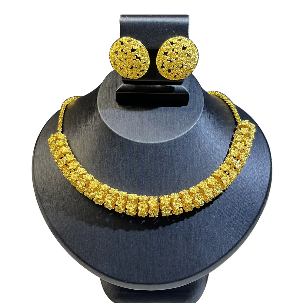 Dubai 24K Gold Color Long Jewelry Sets Wedding African Necklace Earrings For Women Nigerian Indian Bridal Set Party Gifts