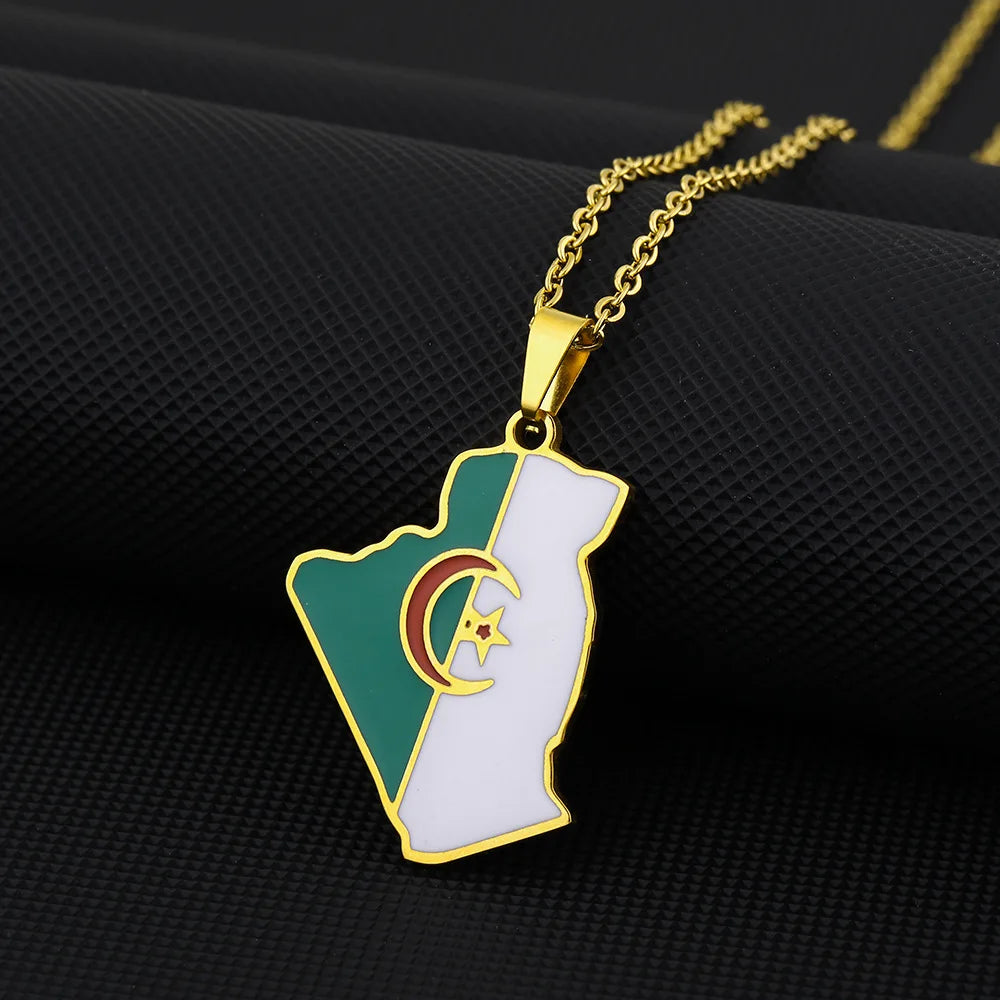 2024 new fashion stainless steel Algerian map pendant necklace temperament everything collarbone chain birthday anniversary smal